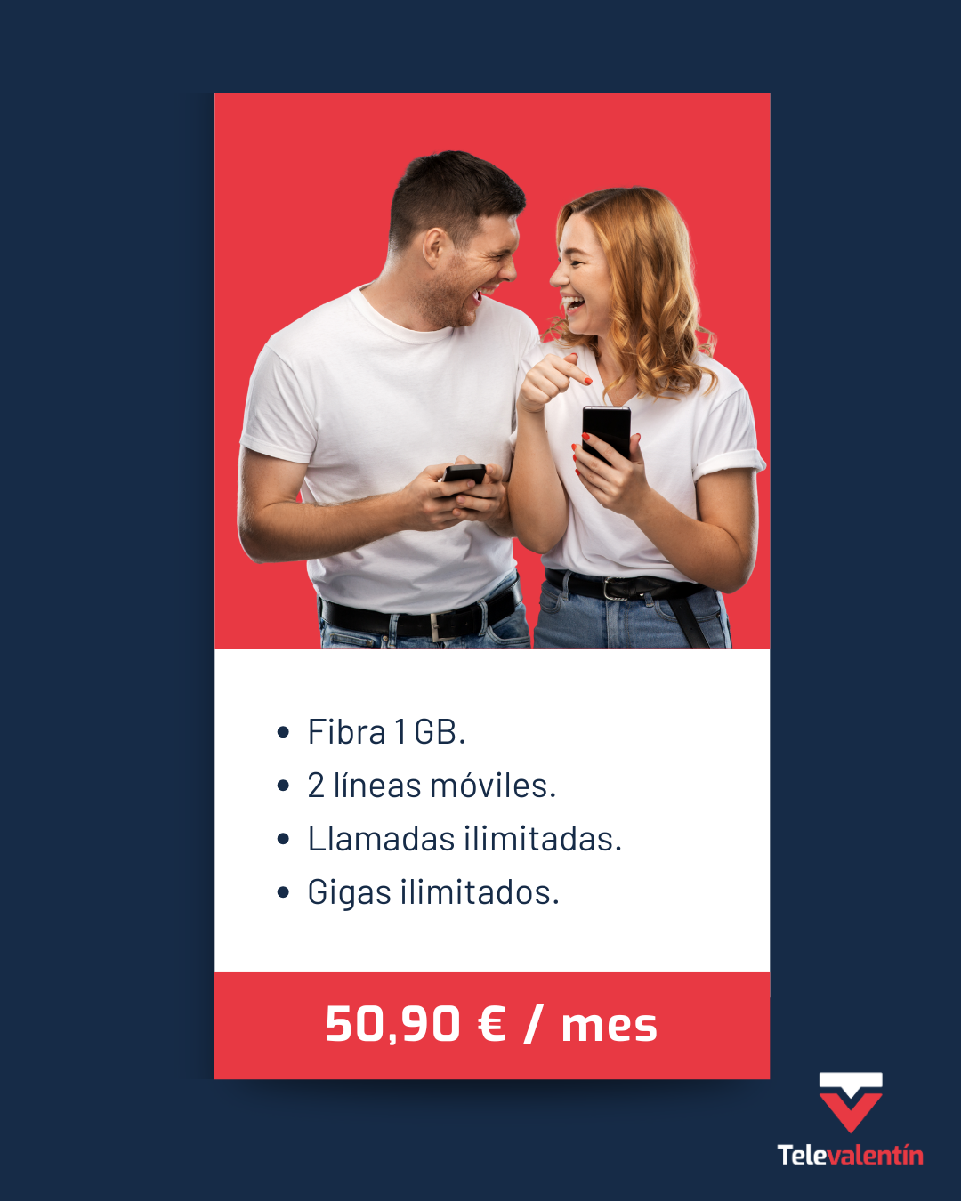 Fibra 1 GB + 2 lineas moviles ilimitadas