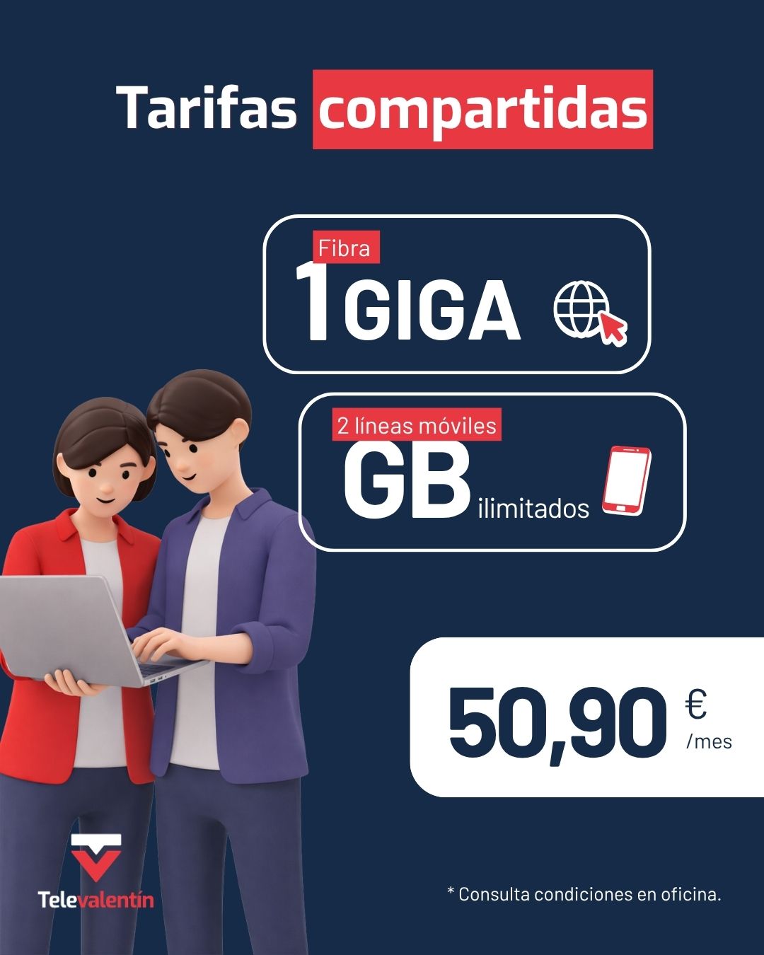 Fibra 1 GB + 2 lineas moviles ilimitadas