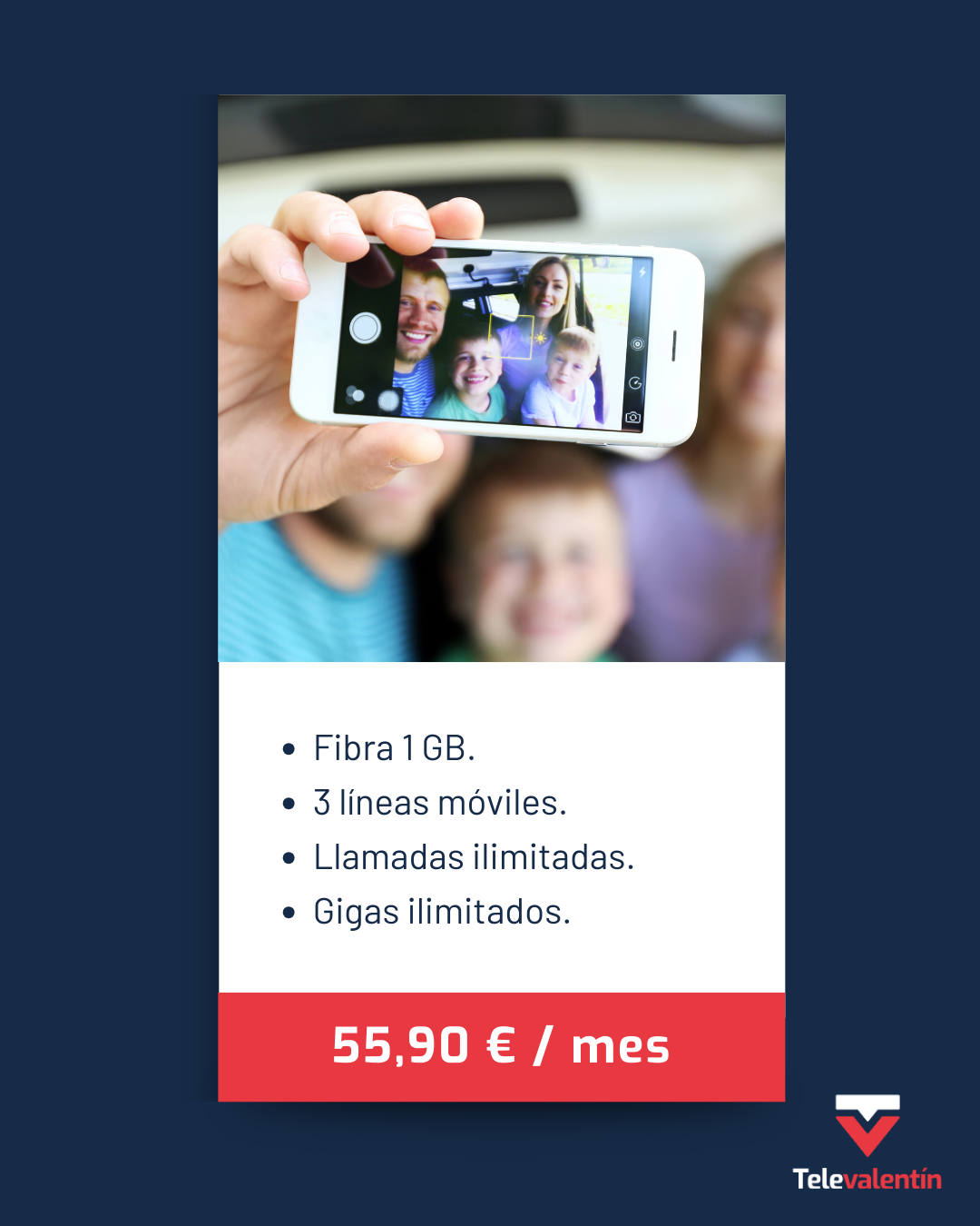 Fibra 1 GB + 3 lineas moviles ilimitadas