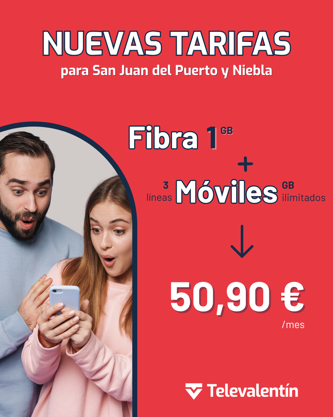 Fibra 1 GB + 3 lineas moviles ilimitadas